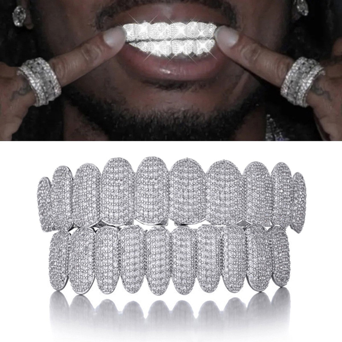 Grillz Hip-Hop Rock Hip Hop Braces Real Gold Plated 10 Tooth Micro-studded Diamond Cross Border Hiphop Braces Halloween Hip Hop Ornament