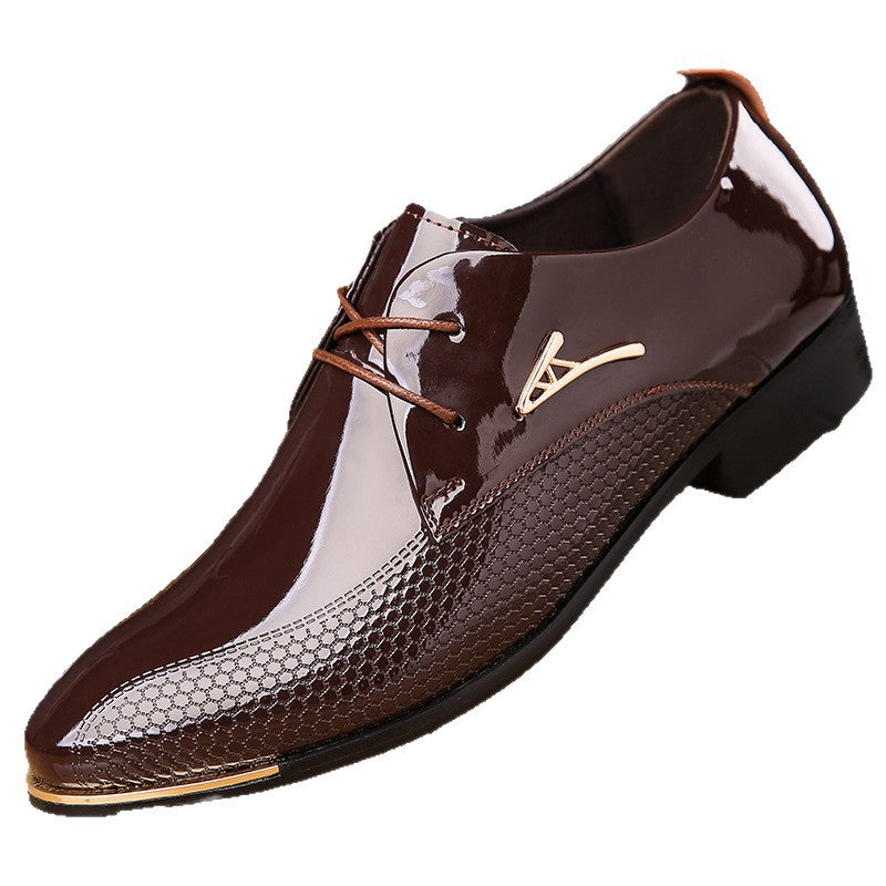 Men's dress shoes large size men's leather shoes metal decorative label glossy patent leather shoes men's wedding men's shoes trendy brand