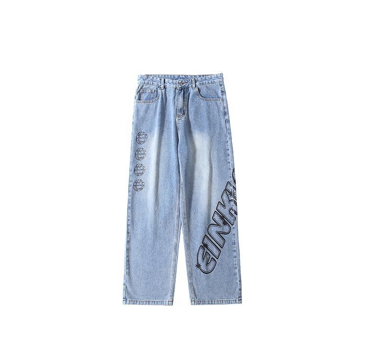 Men Jeans Vintage Jeans Spring and Autumn Distressed Baggy Straight Trousers