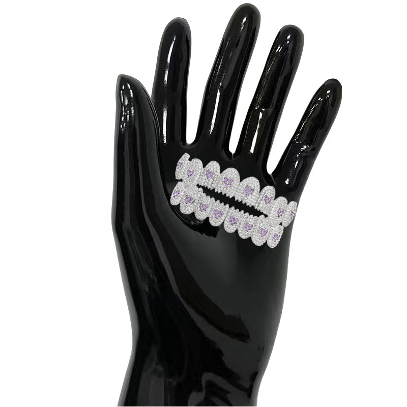 Grillz Hip-Hop Rock Hip-Hop Braces Love Diamond Jewelry Eight Teeth HIPHOP Copper Zirconium Full Diamond Braces Jewelry