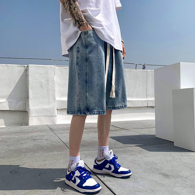 Men Jeans Retro Denim Shorts Men's Summer Loose Straight Sports Pants