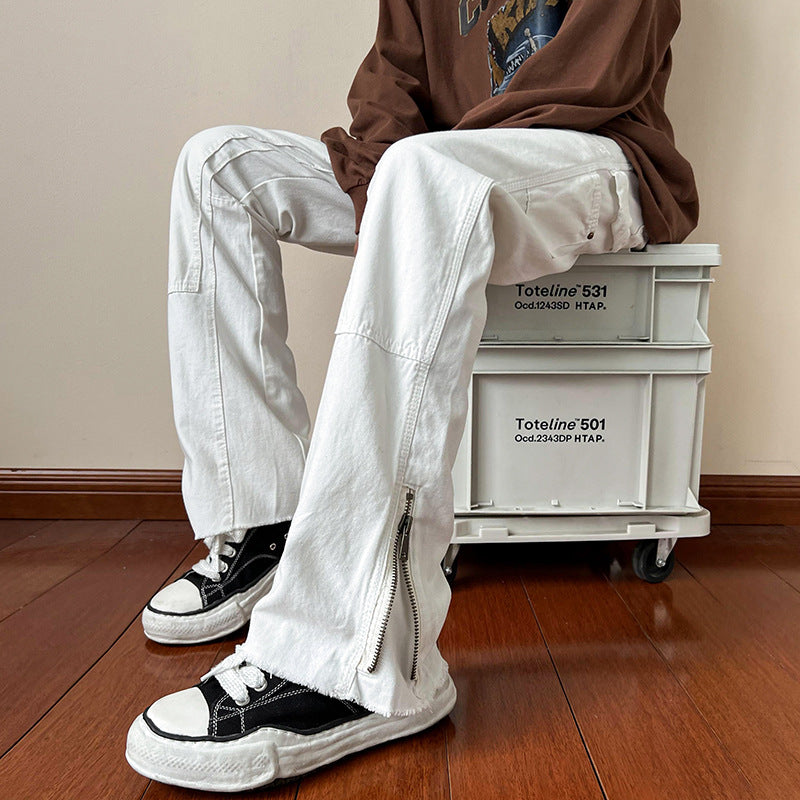 Men Jeans Black Jeans Loose Zip Straight Wide Leg Casual Pants