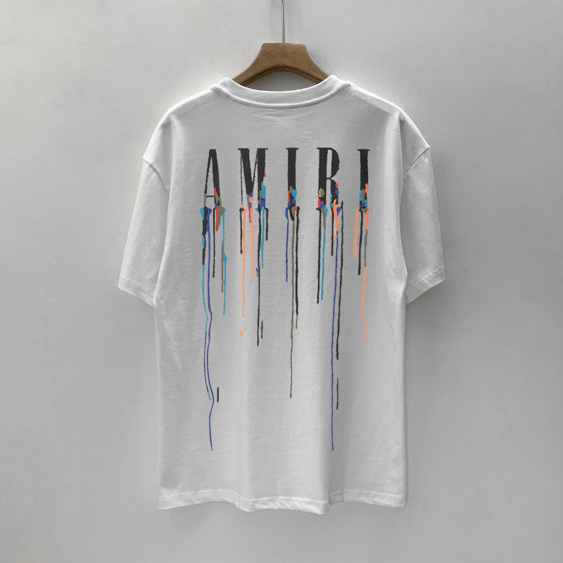 Amiri T Shirt Splash Ink Casual Hip Hop round Neck Short Sleeve T-shirt