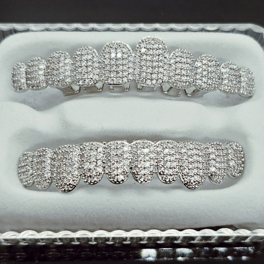 Grillz Hip-Hop Rock Hip-Hop Braces Real Gold Plated 10-Tooth Micro-studded Diamond Cross-Border HIPHOP Braces Halloween Hip-Hop Ornaments