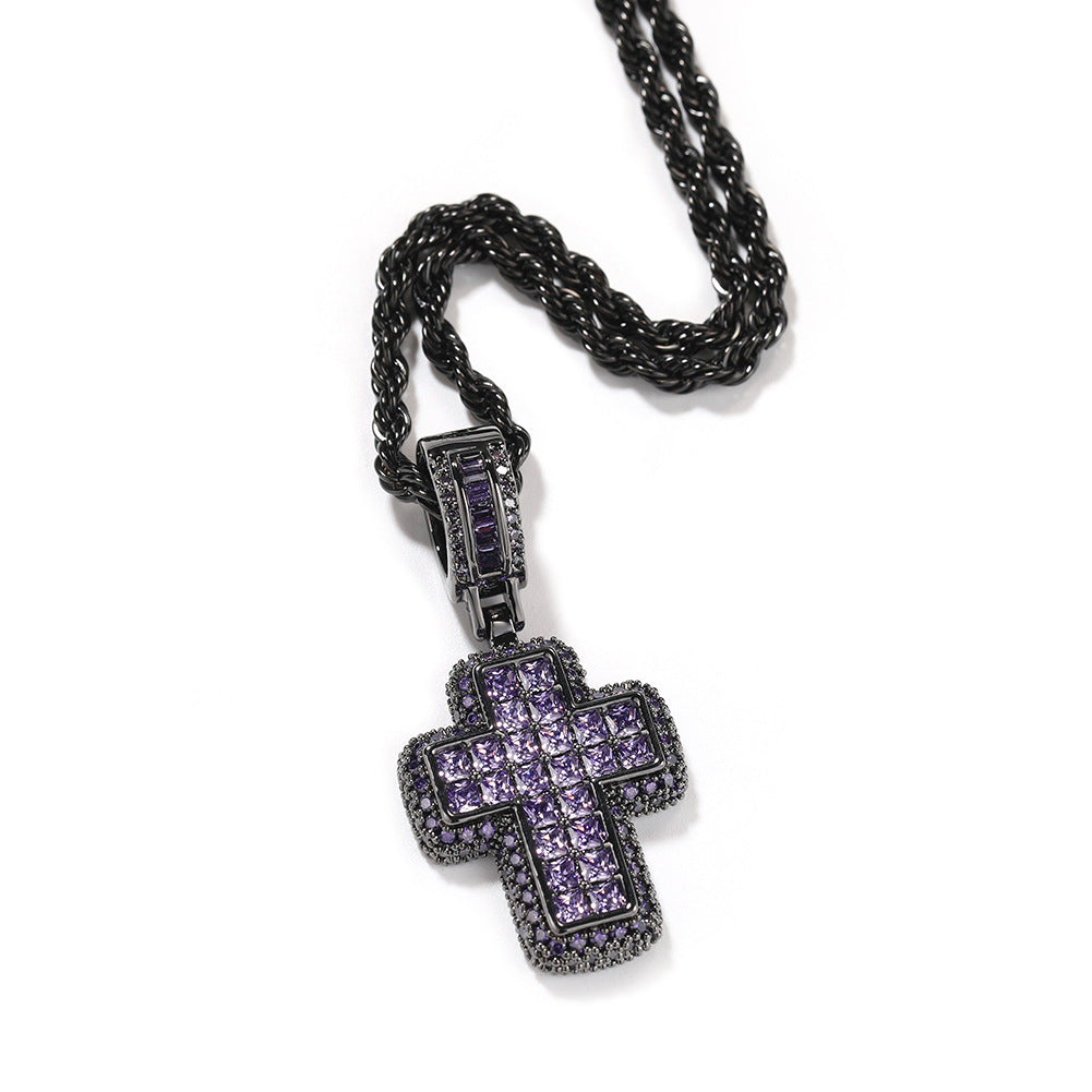 Jewelry Fashion T Square Zircon Pink Cross Necklace St. Valentine's   Spectrum