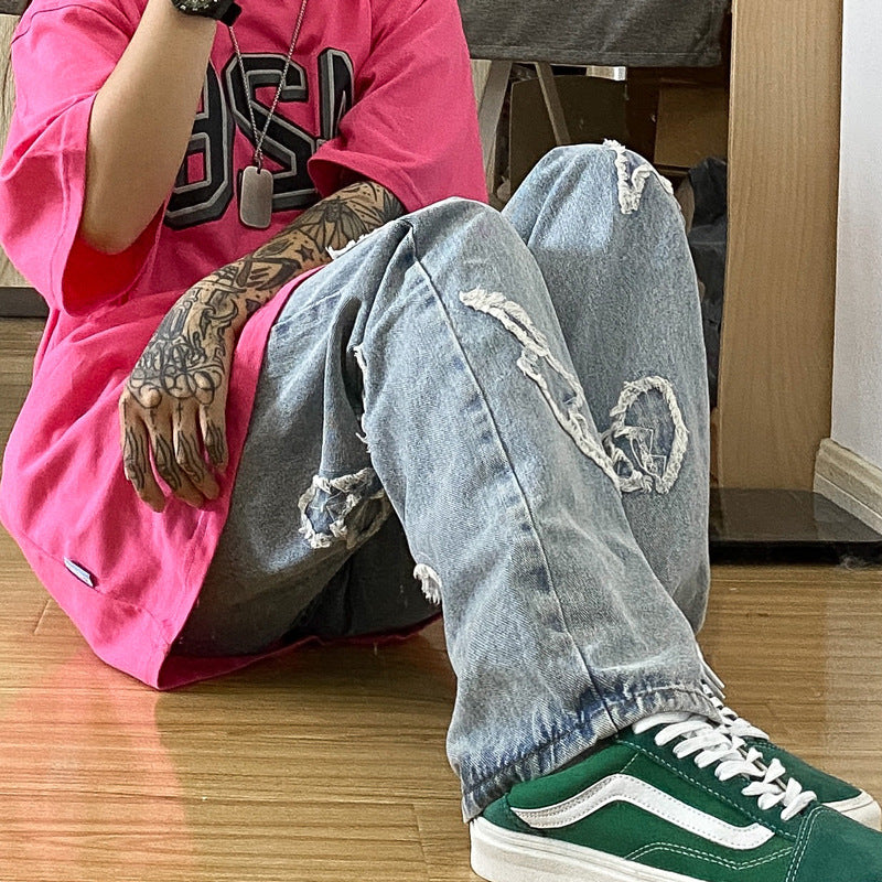 Men Jeans Hip Hop Jeans Men's Summer Loose Straight Trousers