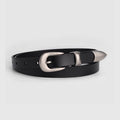 American vintage-style leather belt cleanfit niche silver buckle fine glossy belt fashion high-end style versatile black decorative jeans belt
