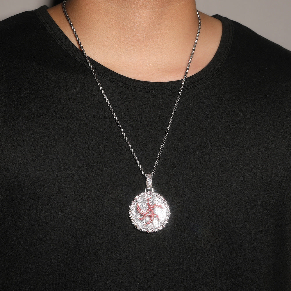 Jewelry Ai Zhiheng Round Cake Pendant Necklace Copper Set with Colored Zircon St. Valentine's Spectrum