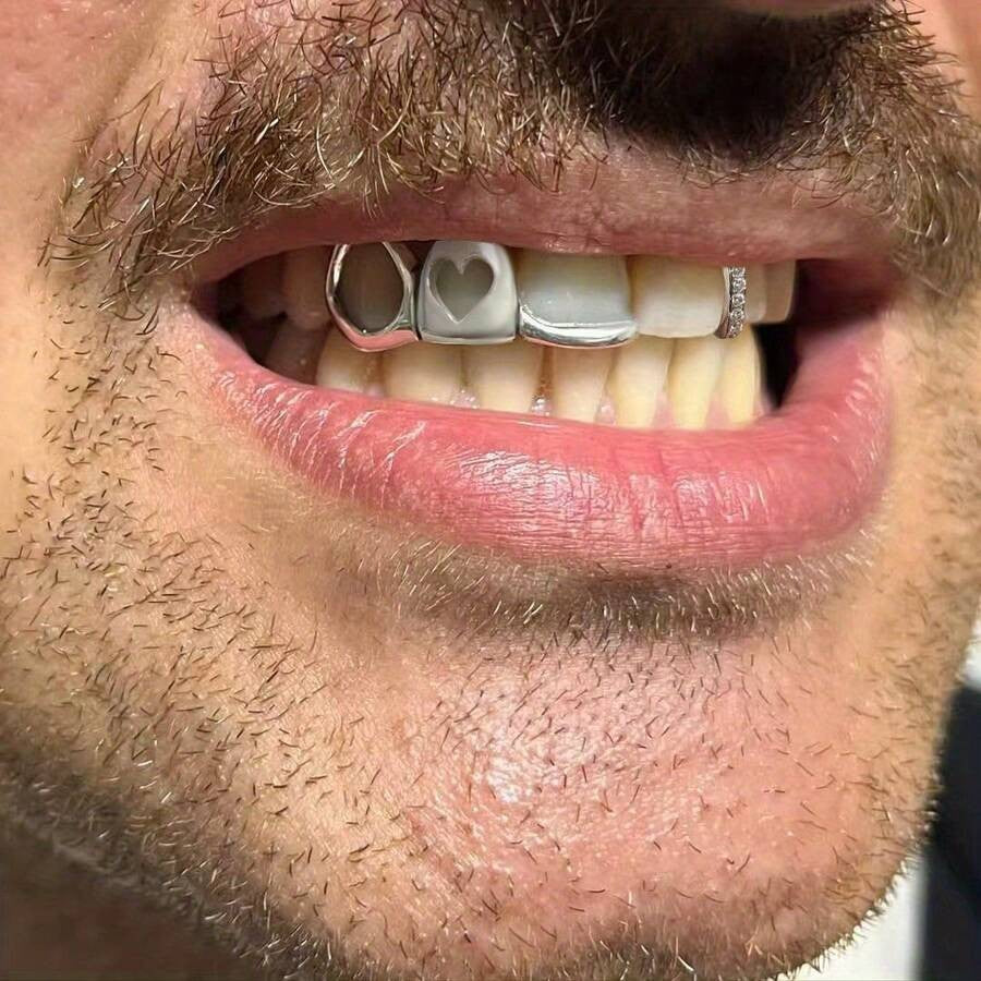 Grillz Hip-Hop Rock Love Braces Cross-border Hollow Triple Braces Heart-shaped Design Independent Braces Fashion Accessories Hip Hop Braces