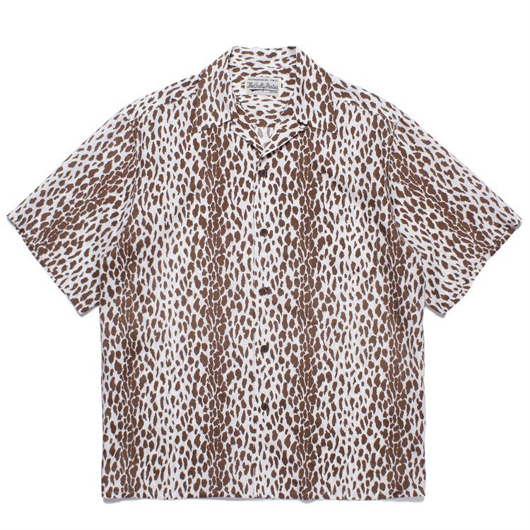 GUILTYPARTIES TIGER Shirts 23SS LEOPARD OPEN Leopard print Hawaiian short-sleeved shirt men