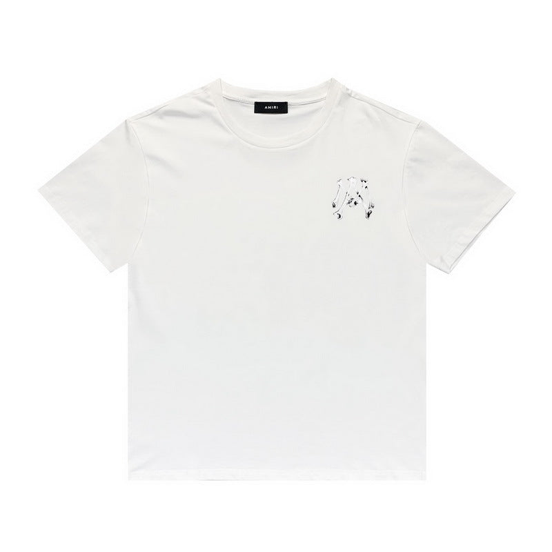 Amiri T Shirt Bone Letter Print Casual Round Neck