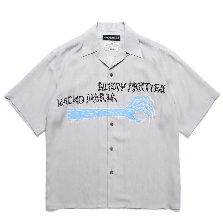 GUILTYPARTIES TIGER Shirts Ghost Graffiti Hairy Hand Illustration Hawaiian Short Sleeve Shirt
