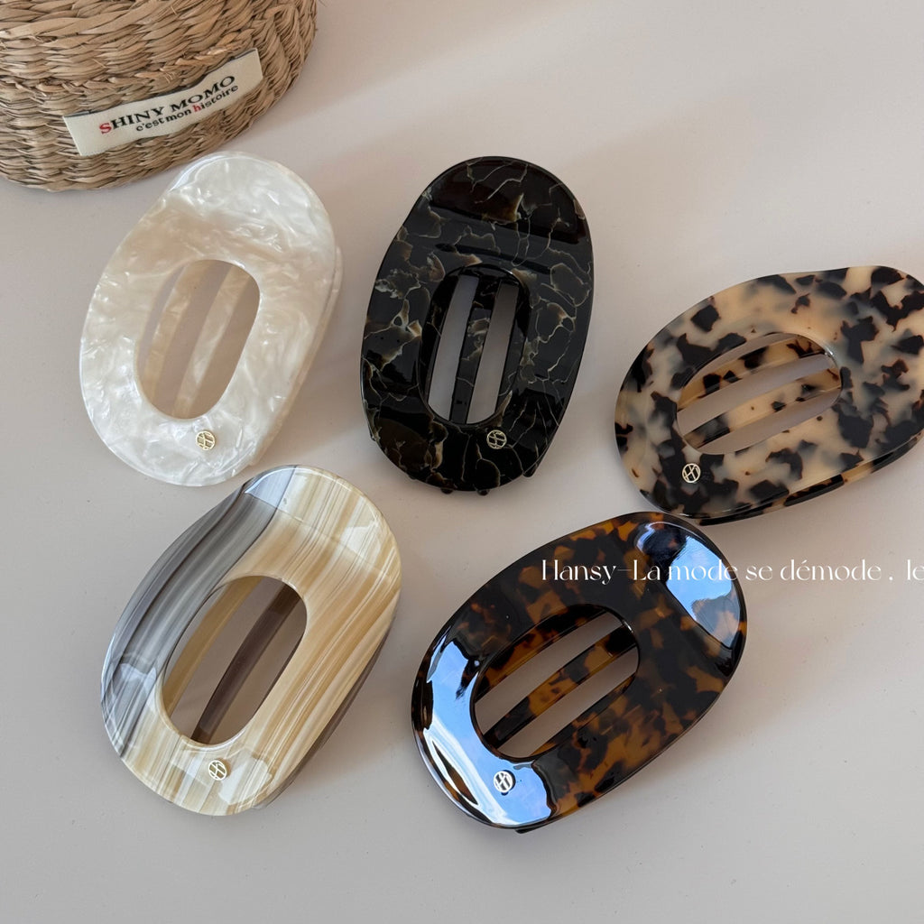 Acetic acid premium color flat oval hollow hairpin grab clip disc hair duck bill clip back head hairpin
