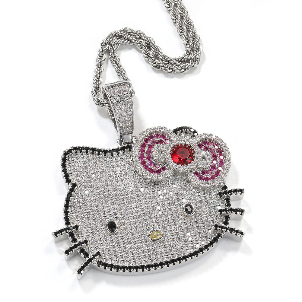 Jewelry ins Wind Cat Necklaces Copper Zircon Gold Sweet Pendant Twist Chain Necklaces Hello Katie St. Valentine's