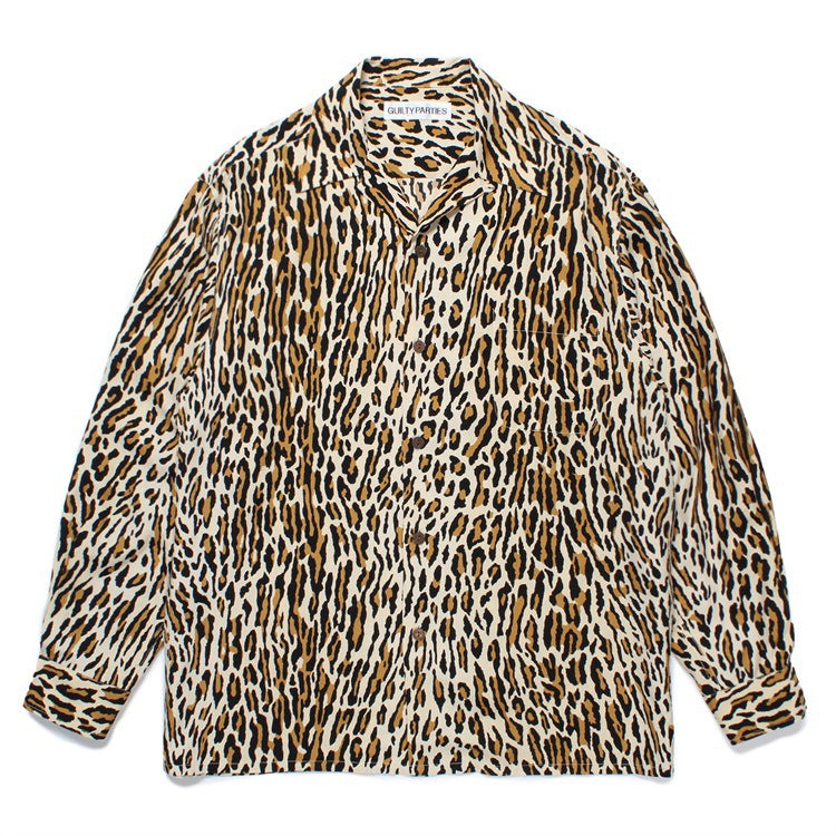 GUILTYPARTIES TIGER Long sleeved shirt 24AW new striped, leopard print Hawaiian rayon long-sleeved shirt men