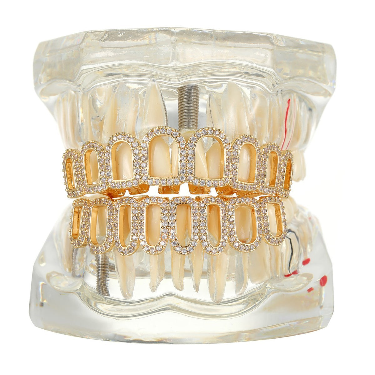Grillz Hip-Hop Rock Hip Hop Braces Real Gold Plated 8-tooth Hollow Filled Diamond Cross-Border HIPHOP Braces Halloween Hip Hop Ornaments