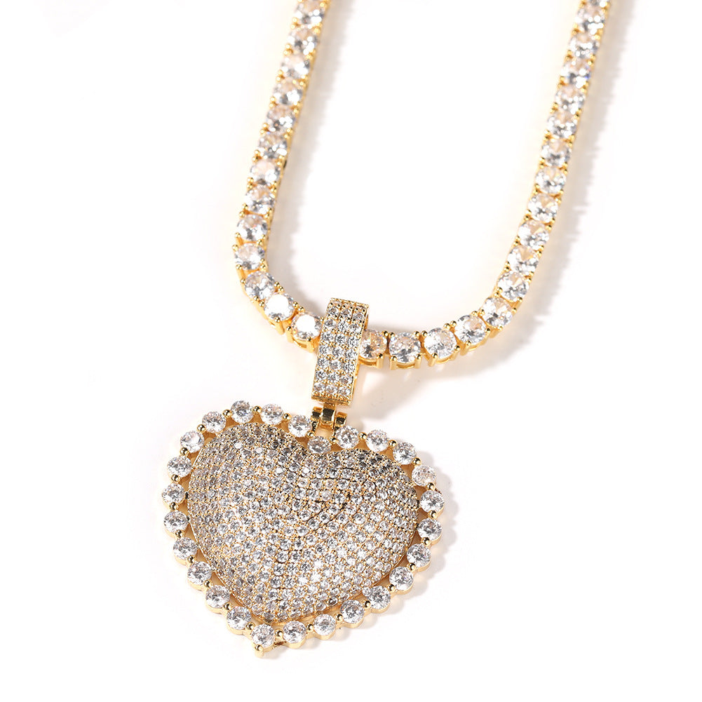 Jewelry Love Copper Zircon Pendant Round Zirconium Pendant Necklace Spectrum St. Valentine's Royalty