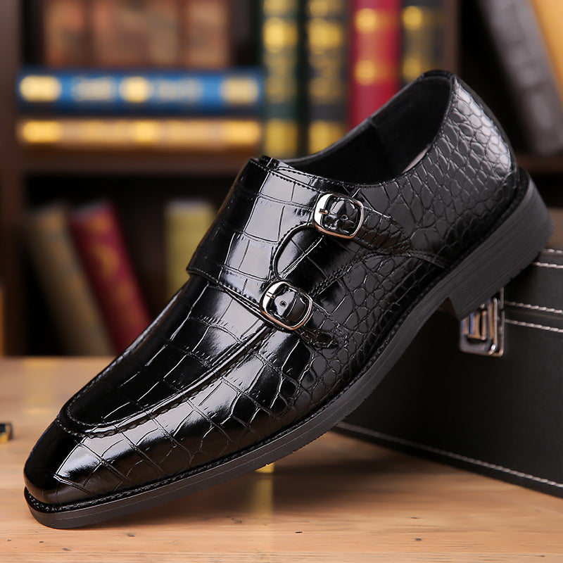 Men's dress shoes leather shoes men's crocodile pattern double buckle men's shoes autumn casual shoes wedding business banquet men's dress shoes