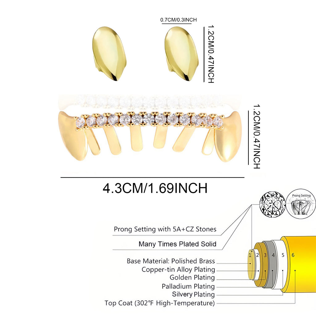 Grillz Hip-Hop Rock Trend Hot Sale Hip Hop Zirconium Decorative Braces TeethGrillz Real Gold Plated Braces