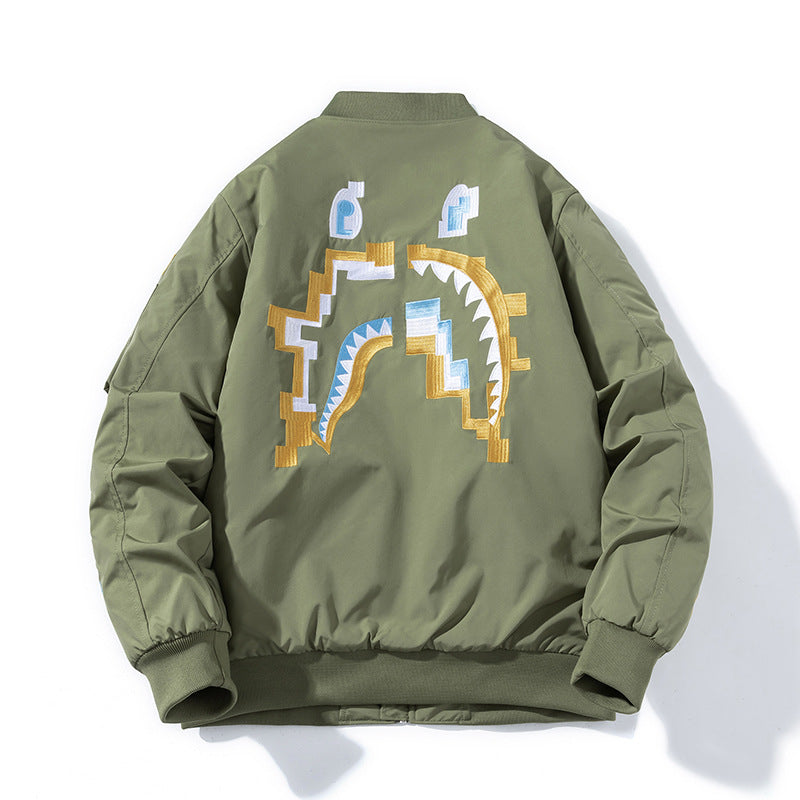 Men's Bomber Jacket MA-1 Winter Thickness available cotton-padded jacket Spring/Autumn/Winter Air Force Bomber Jacket Men's and Women's Shark Embroidery