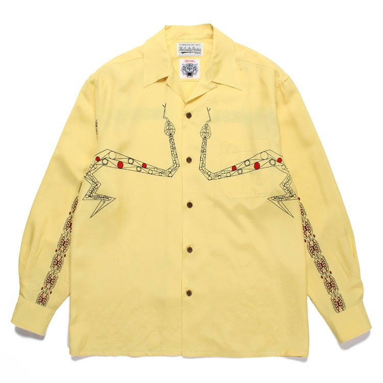 GUILTYPARTIES TIGER Long sleeved shirt COLLAR serpentine abstract rayon long-sleeved shirt men