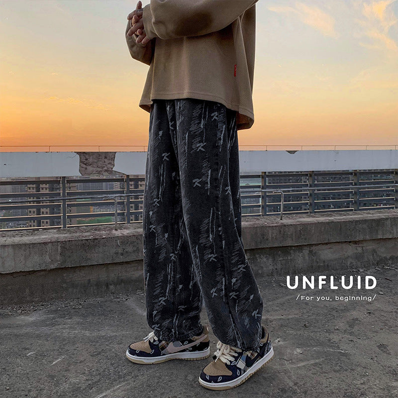 Men Jeans Autumn Leisure Straight-Leg Pants Retro Trousers
