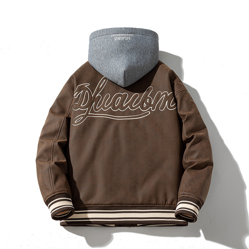 Mens Vintage Jackets Autumn and Winter PU Leather Baseball Uniform