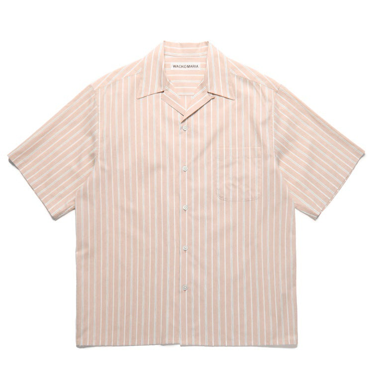 GUILTYPARTIES TIGER Shirts Striped color-matching rayon Hawaiian short-sleeved shirt Beach resort shirt