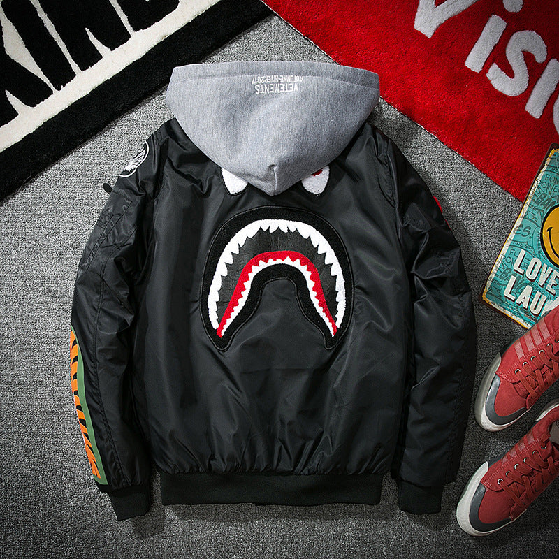 Mens Bomber Jacket MA-1 Winter Thickness available cotton-padded jacket shark pilot couple autumn and winter embroidery camouflage