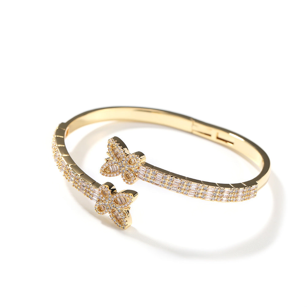 Bracelet Double Butterfly Bracelet Hip Hop Copper Set Zircon Opening St. Valentine's Spectrum