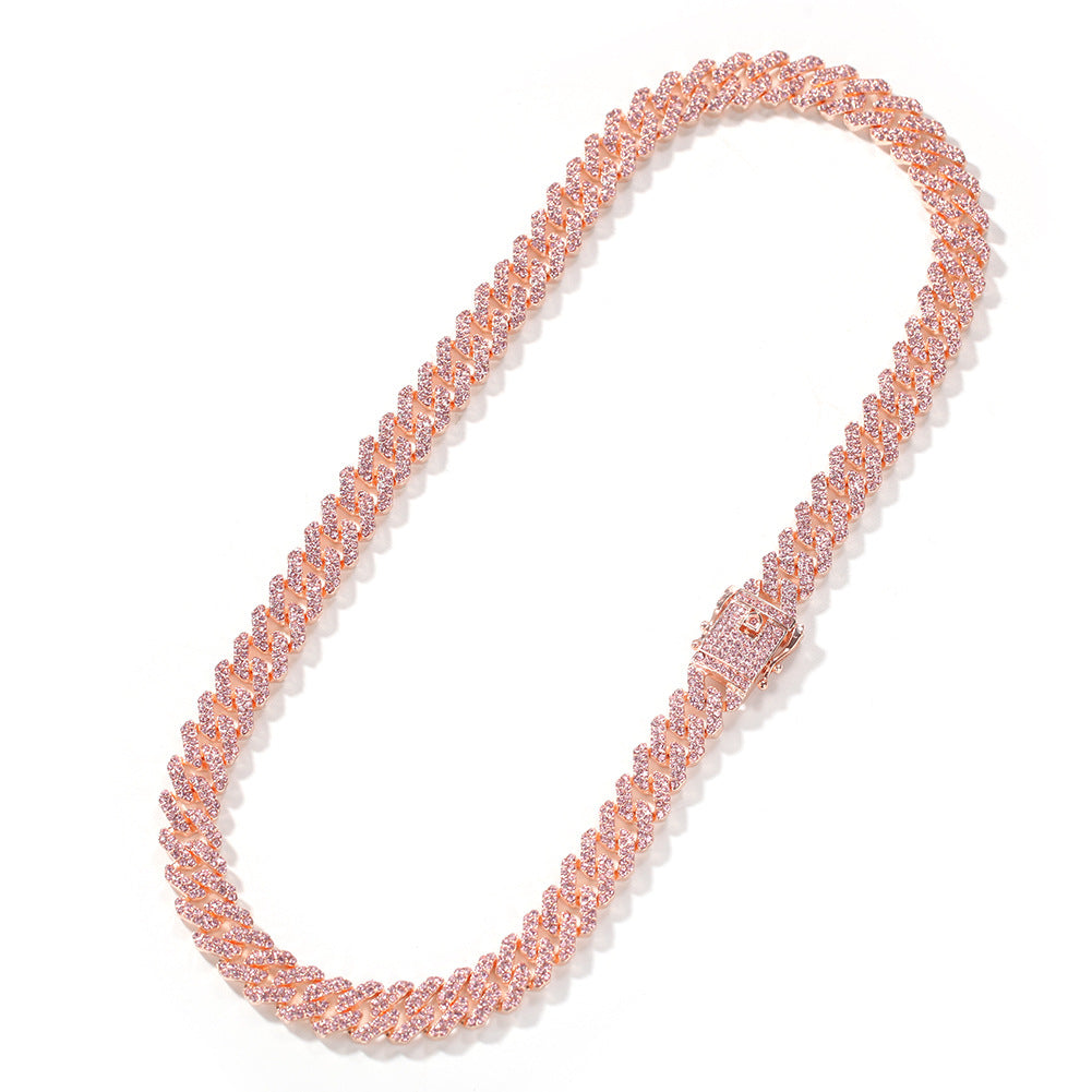 Bracelet Cuban Chain Necklace ins Wind Rose Gold Pink Diamond Alloy Hip Hop Spectrum St. Valentine's