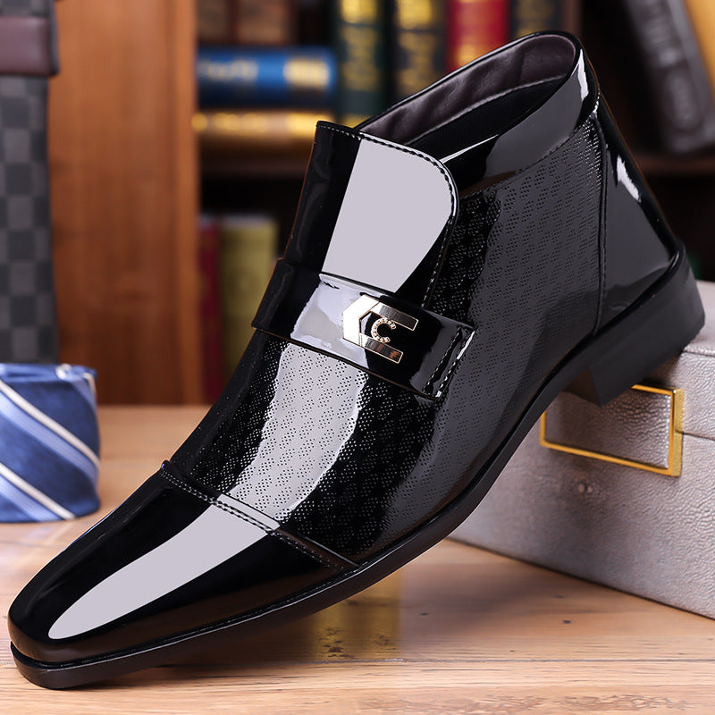 Men's dress shoes men's leather shoes bright patent leather splicing high-top men's shoes business casual British style single shoes temperament