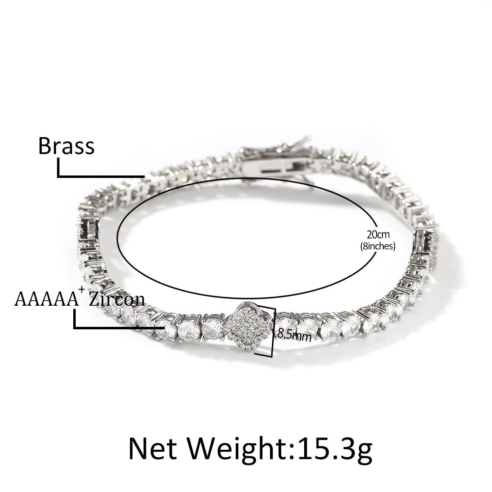 Bracelet Copper Zircon Diamond Clover Tennis Chain Light Luxury Spectrum St. Valentine's