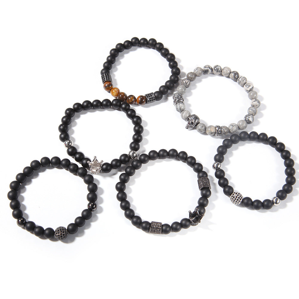 Bracelet Tiger's Eye Volcanic Stone Agate Microencrusted Zircon Hip Hop Royalty