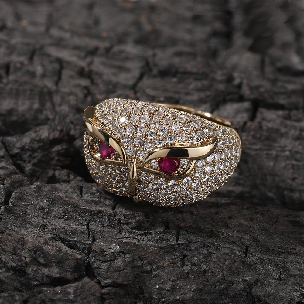 Rings Owl Ring Hip Hop Copper Set 5A Zircon Spectrum Animal