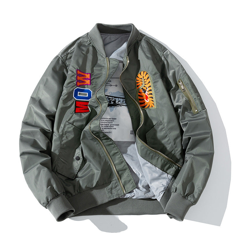 Mens Bomber Jacket MA-1 Winter Thickness available cotton-padded jacket Autumn/winter embroidery shark pilot baseball jersey