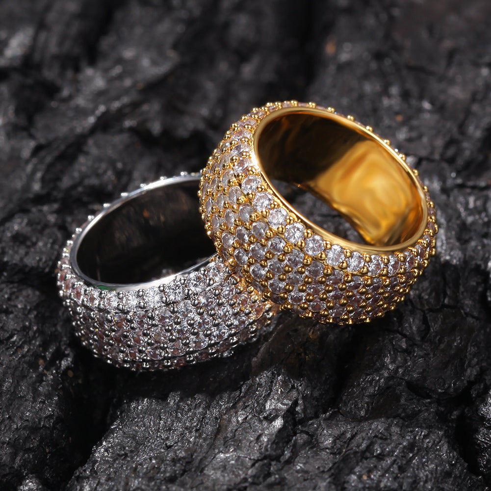 Rings Copper with Zirconium Five Rows Full Diamond Ring Hip Hop St. Valentine's Spectrum
