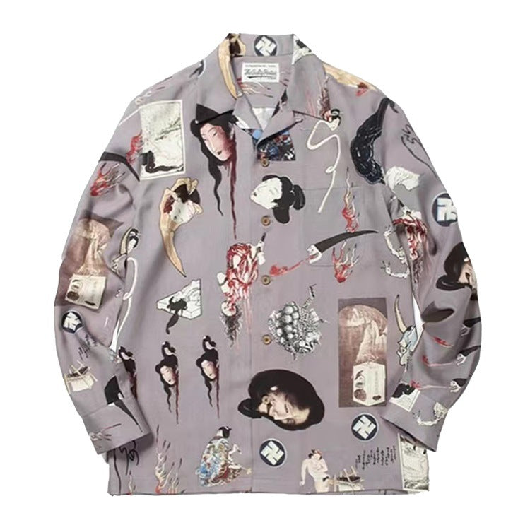 GUILTYPARTIES TIGER Long sleeved shirt, Ukiyo-e graffiti Hawaiian long-sleeved shirt men