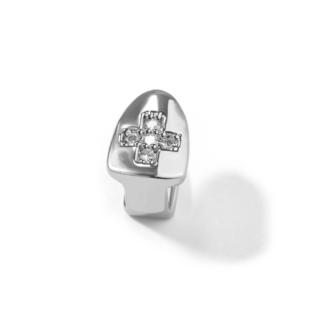 Grillz Micro Zircon Cross Single Tooth Gold Braces Spectrum
