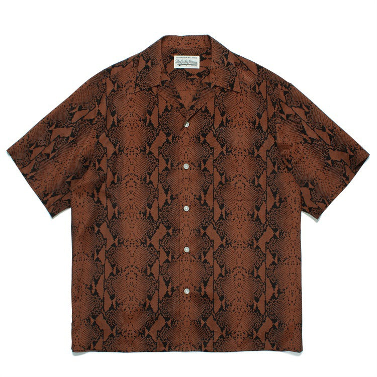 GUILTYPARTIES TIGER Shirts PYTHON OPEN COLLAR SHIRT Snake Rayon Short Sleeve Shirt