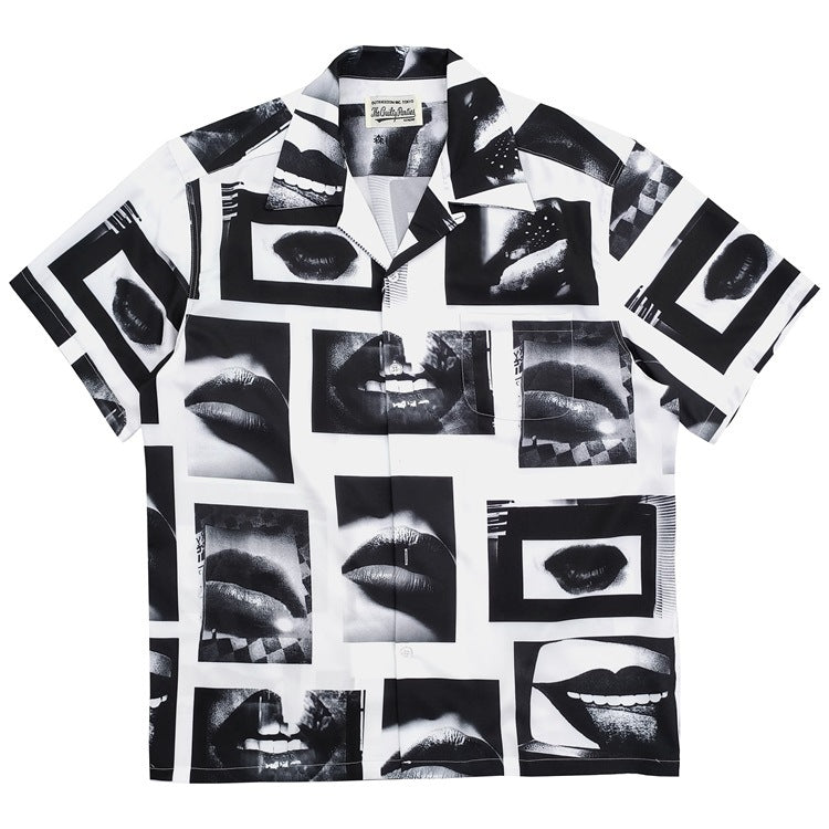 GUILTYPARTIES TIGER Shirts Moriyama Avenue, Coconut Tree, Lips Joint Hawaiian Short Sleeve Shirt Men
