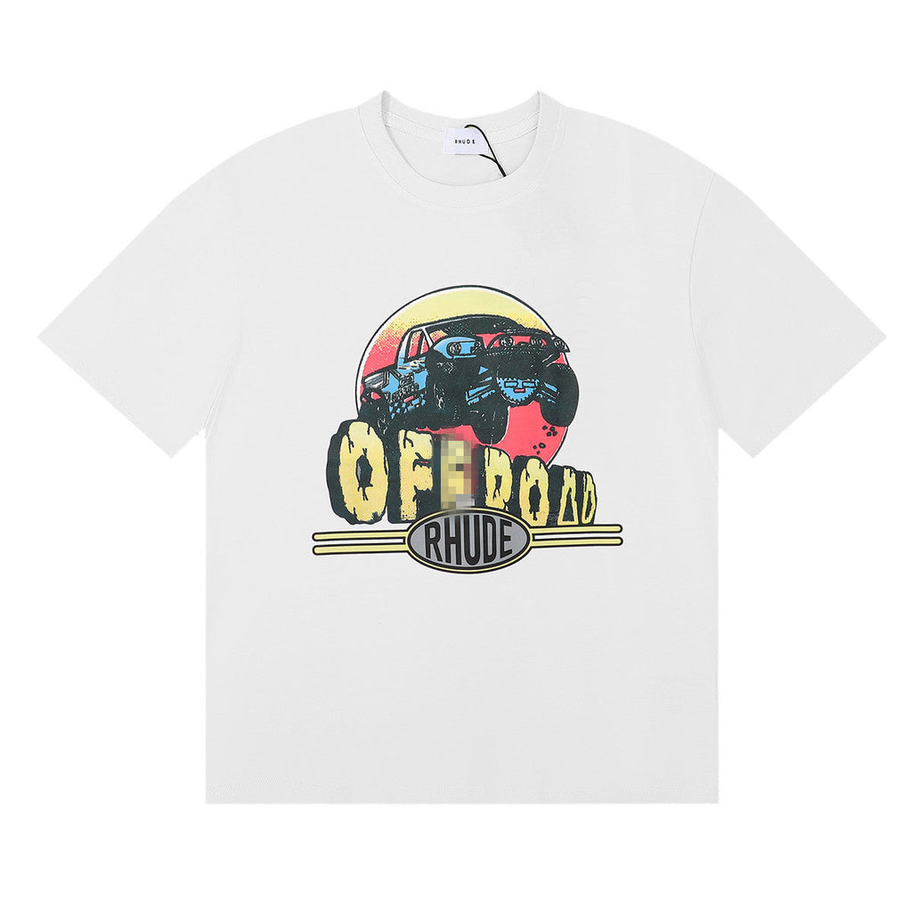 Rhude T Shirt Alphabet Coconut Racing Pattern Short Sleeve T-Shirt