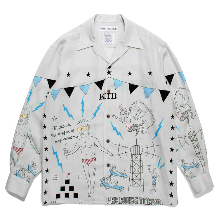 GUILTYPARTIES TIGER Long sleeved shirt World Peace series theme Hawaiian rayon long-sleeved shirt