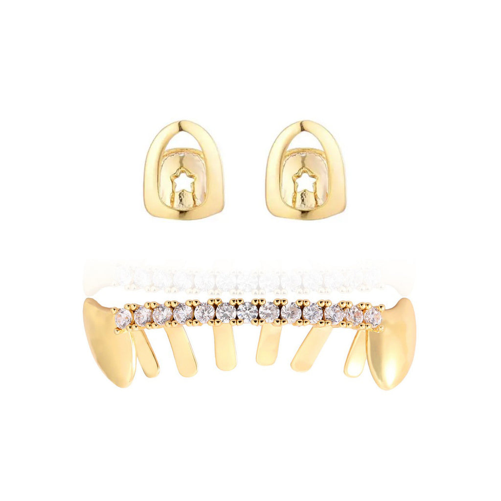 Grillz Hip-Hop Rock Hip Hop Zirconium Trim Braces TeethGrillz Real Gold Plated Braces