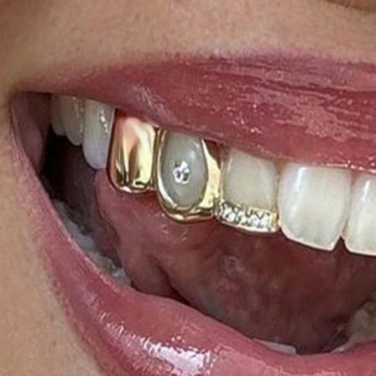 Grillz Hip-Hop Rock Hollow Single Hollow Bar Drill Triple Braces Daily Out Cool Glossy Gold Teeth Hip Hop Versatile Cross-border Accessories