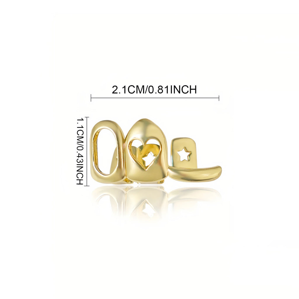Grillz Hip-Hop Rock Love Braces Cross-border Hollow Triple Braces Heart-shaped Design Independent Braces Fashion Accessories Hip Hop Braces