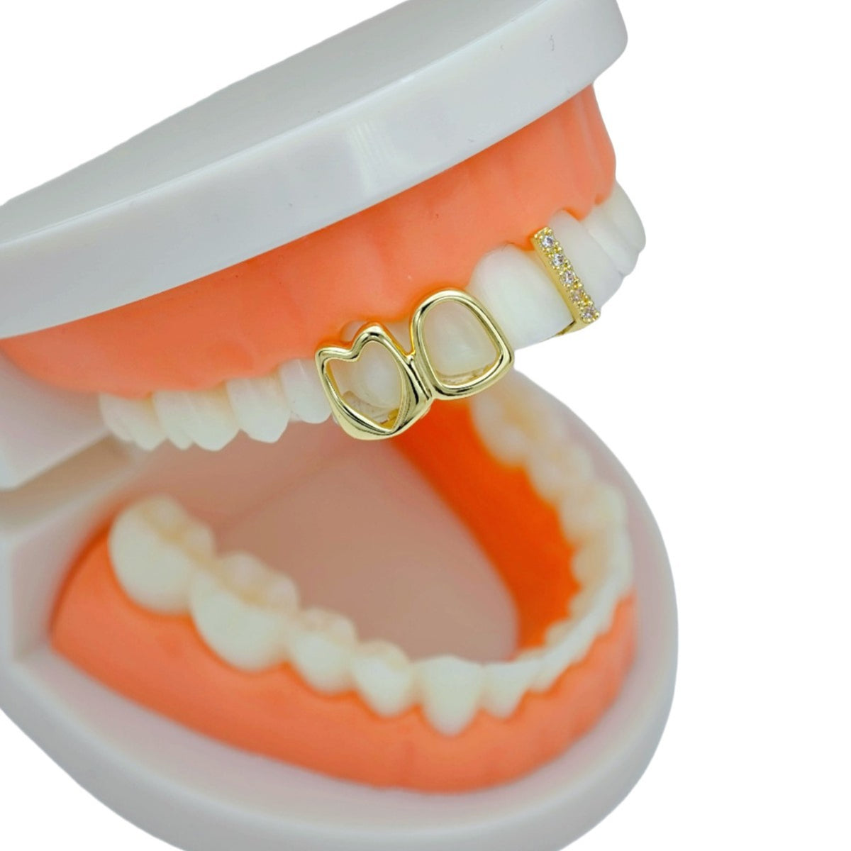 Grillz Hip-Hop Rock Hollow Love Stick Drill Double Braces Daily Out Cool Glossy Gold Teeth Hip Hop Versatile