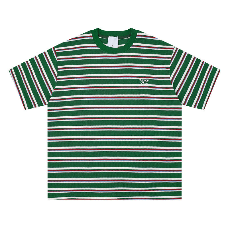 High-quality pure cotton T-shirt shoulder sleeve striped short sleeve