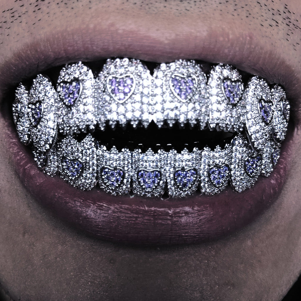 Grillz Hip-Hop Rock Hip-Hop Braces Love Diamond Jewelry Eight Teeth HIPHOP Copper Zirconium Full Diamond Braces Jewelry