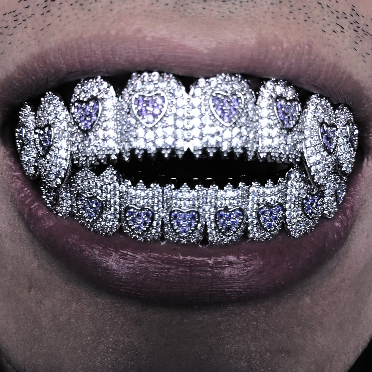 Grillz Hip-Hop Rock Hip-Hop Braces Love Diamond Jewelry Eight Teeth HIPHOP Copper Zirconium Full Diamond Braces Jewelry